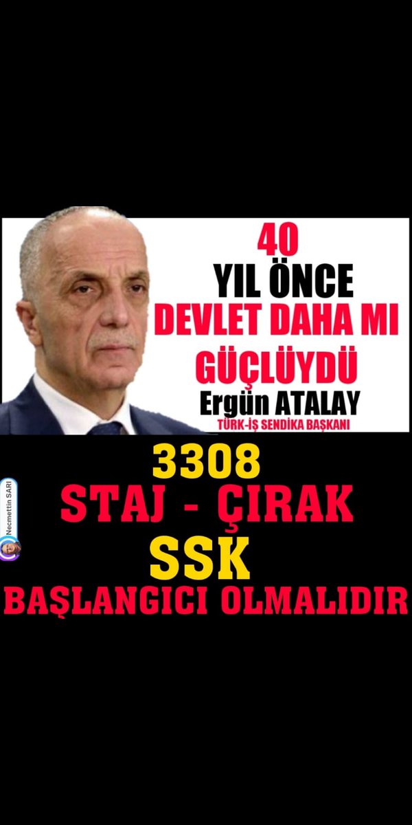 Türkiye'nin Ara elman çözümü 1. staj ve çıraklık SSK başlangıç olması 2. Ek meslek liseli askari ücret uygulaması 3.Meslek liselilerin her 5 yıl calışmada 1 yıl erken emeklilik verilmesi 3308 sayılı yasanın değişmesi 15 Çıraklar Yalnız Değil #ÖzgürBaşkanStajyerÇırağınYanında