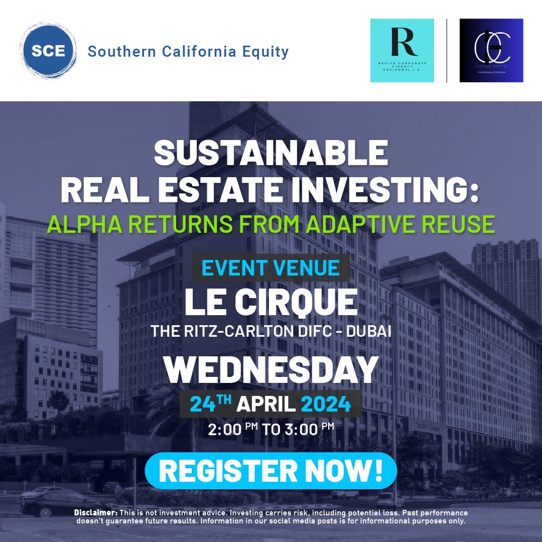 Don't miss our CEO, Mrs. Aafreen Shah, speaking at a Dubai real estate event! Join us for enlightening discussions, networking, and live streaming for wider access. 
.
.
#SouthernCaliforniaEquity #familyoffices #wealthmanagers #insurancecompanies #entertainmentrealestate