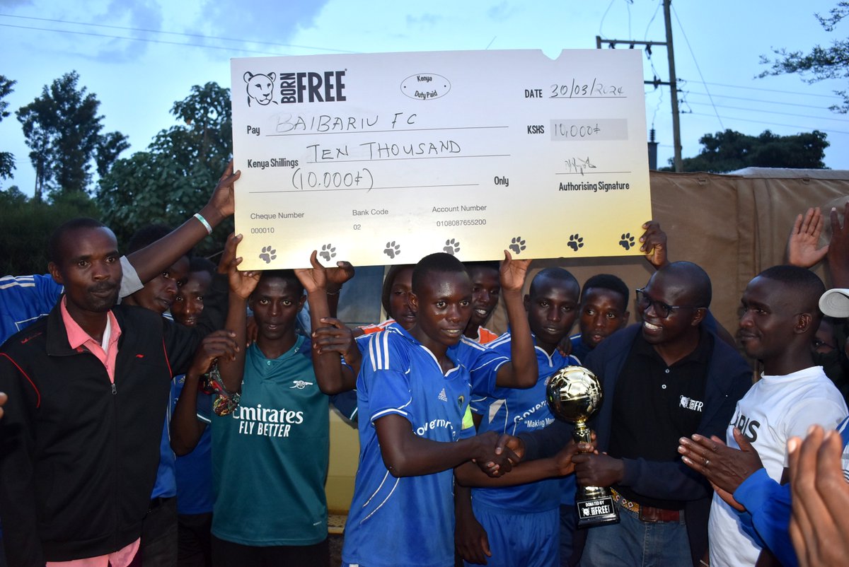 To bolster community awareness, amplify coexistence and strengthen engagement of communities neighbouring Meru National Park, Born Free organized a football tournament, through our 'Kick to Conserve' project where the teams were awarded Born Free-branded kits and trophies.