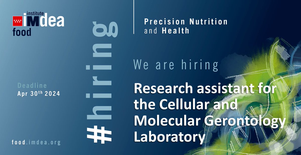 🔛 We are #hiring! Do you have a degree in Health Sciences? Are you interested in strategies for healthy #aging❓ That's what we need you for in our team. 🚀New projects and novel ways to assess changes in the #microbiome. ➕ info: jobs.food.imdea.org/en/offer/76 @FundacionAreces