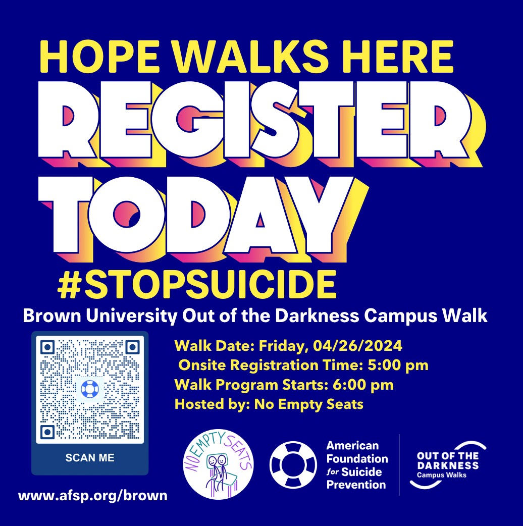 Help us create a culture that is smart about mental health! Register for @BrownUniversity's Out of the Darkness Campus Walk on Friday April 26, at 6 p.m. Every person and every donation counts! afsp.org/brown