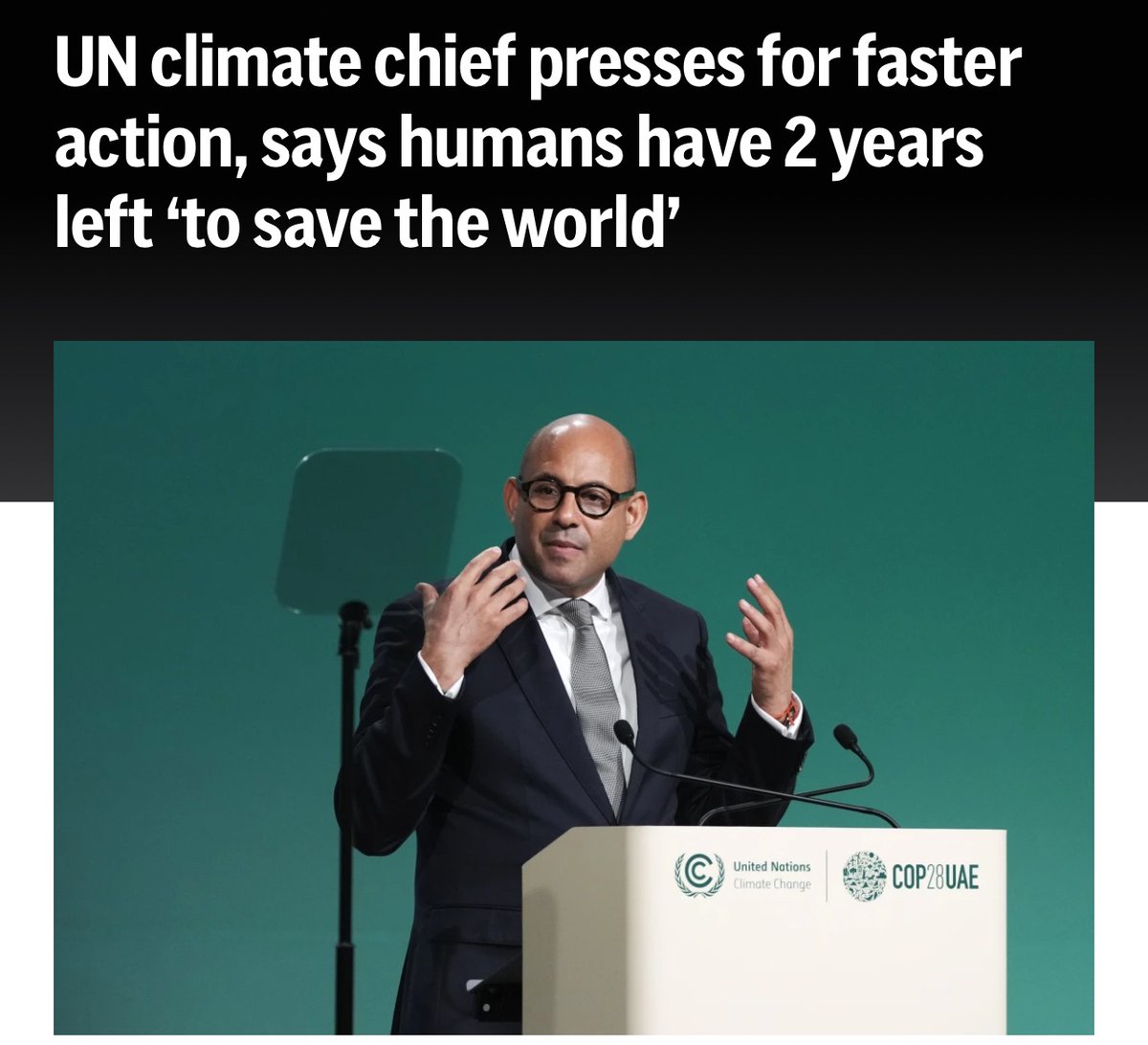 U.N. climate chief says two years to save the planet.