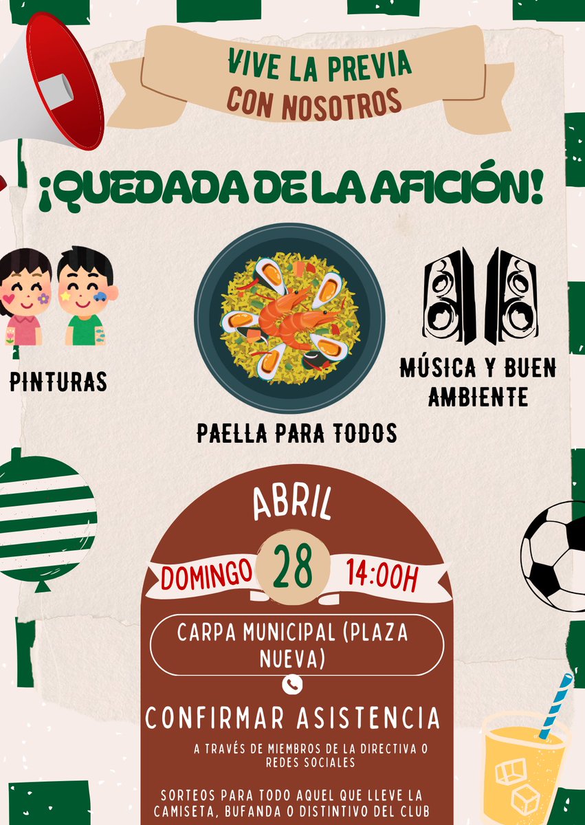 CP_Brocense's tweet photo. 🥳🙌 ¡𝐋𝐀 𝐏𝐑𝐄𝐕𝐈𝐀 𝐒𝐄 𝐕𝐈𝐕𝐄 𝐄𝐍 𝐅𝐀𝐌𝐈𝐋𝐈𝐀!

📢 AFICIÓN 

⏰ A las 14:00h quedada en la carpa municipal

- 🎨🖌️Pinturas.
- ⁠🎶 Música 
- ⁠🎁 Sorteos para las personas que lleven la camiseta del club o bufanda 
- ⁠🥘Reparto de paella
- ⁠💚 Stand del Brocense. https://t.co/KcUdqV7O5t