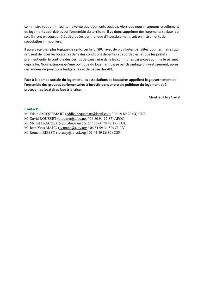 Le projet de loi #Kasbarian est un scandale de précarisation social d'une partie de la population au profit d'une vision élitiste du #logement. Nous devons sauvegarder ce dernier comme modèle generaliste d'autant plus qu'il est une solution à la crise systémique que nous vivons