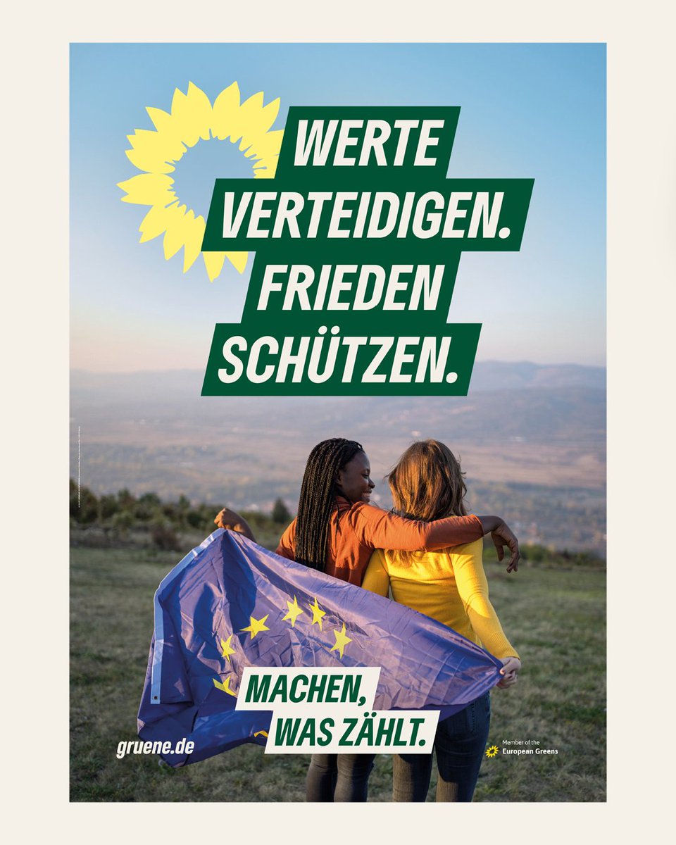 👐🧑‍🤝‍🧑 Werte verteidigen. Frieden schützen. 🕊️☮️

Am 9. Juni ist die Europawahl.
Deine Stimme für Grün ist eine Stimme zum Schutz unseres Frieden, zur Erneuerung unseres Wohlstands und zur Verteidung unserer Freiheit! 🇪🇺😍
#MachenWasZaehlt