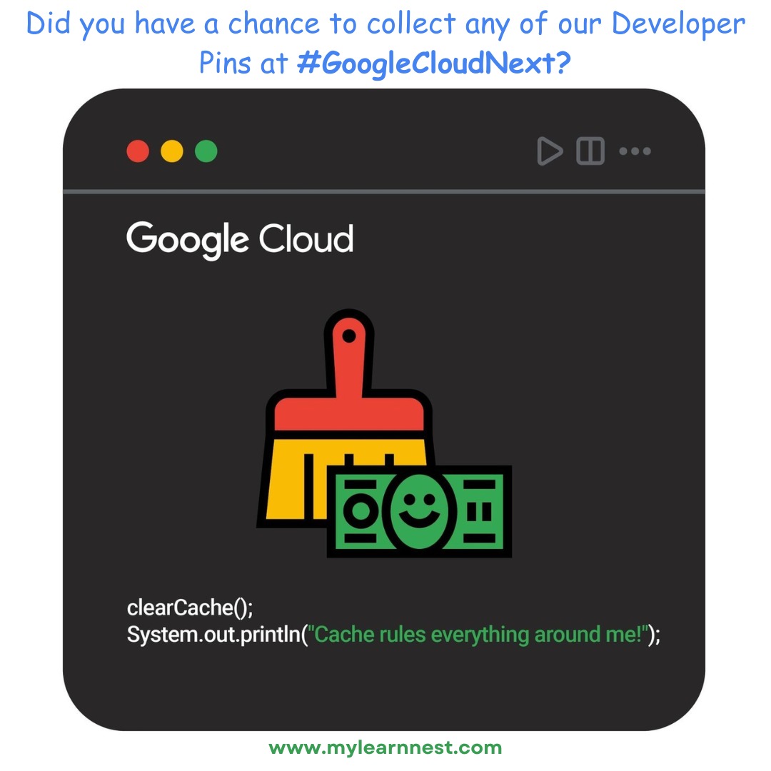 Did you have a chance to collect any of our Developer Pins at #GoogleCloudNext?
For WhatsApp wa.me/919581239898 Or Call 📞 +91 958 123 9898
#Google #DeveloperPins #TechEvents
#CloudComputing #DeveloperCommunity
#GoogleCloud #EventSwag #MyLearnNest
#MyLearnNestTrainingAcadamy