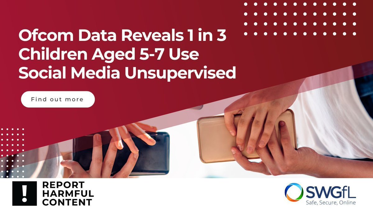 New data released by #Ofcom reveals that 1 in 3 children aged between 5-7 use social media unsupervised. The latest data explores how children communicate online. Find out more in the @SWGfL_Official article. swgfl.org.uk/magazine/ofcom…