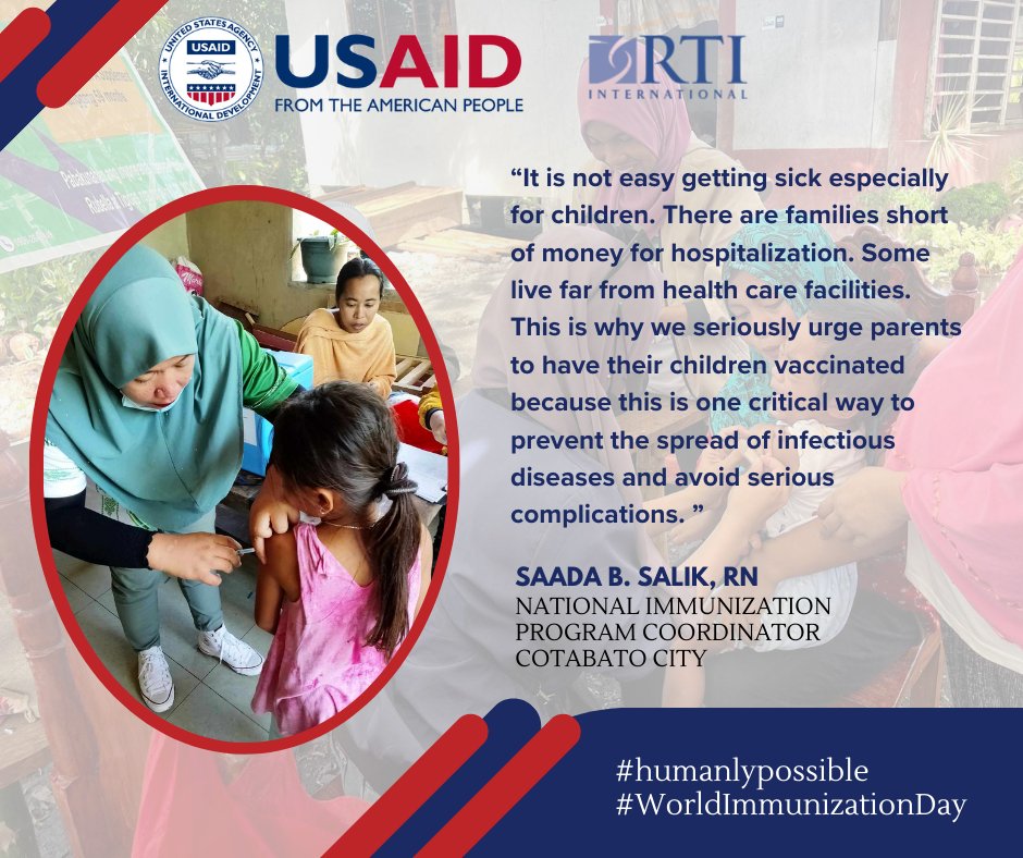 #WorldImmunizationWeek Today, meet Ms. Saada Salik the National Immunization Program Coordinator in Cotabato City. She led the COVID-19 vaccination program, including the Back-to-School initiative in collaboration w/ the Ministry of Basic Higher and Technical Education in BARMM.