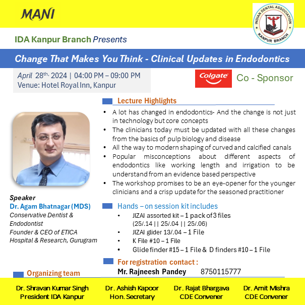 #MANI presents CDE #Rotary #Workshop with #IDAKanpurBranch🏥 
Speaker : Dr. Agam Bhatnagar 
🗓️April 28, 2024 
📍Hotel Royal Inn, Kanpur 

'The Best Quality In the World, To The World.' 🗺

#JIZAI #Dental #Dentist #Dentistry #Dentalcare #DentalEducation