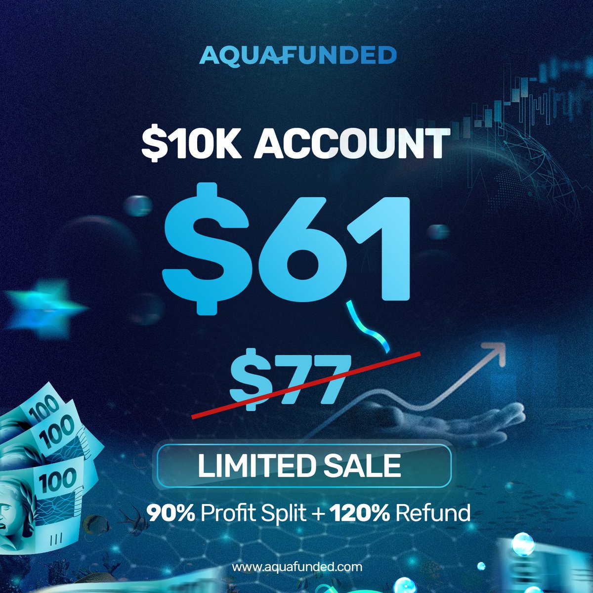 $10k ACCOUNT FOR ONLY $61 🌊 aquafunded.com/?el=x Limited Time SALE! Exclusive 20% OFF Discount 💙 120% Refund 💙 Bi-Weekly Payout 💙 90% Profit Split