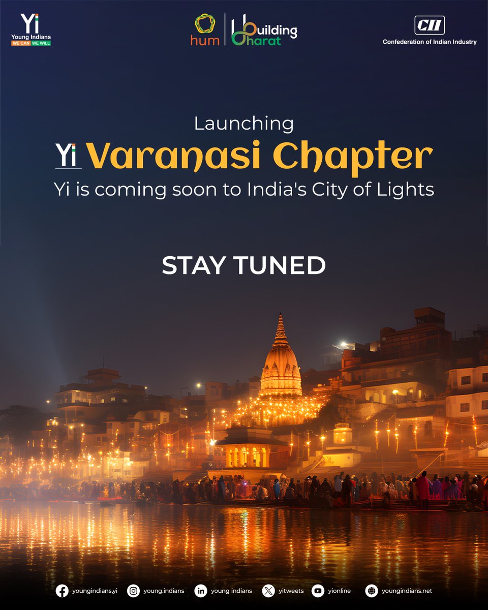 Yi Varanasi is launching! Stay tuned as India's city of lights joins the Young Indians movement, bringing innovation, inspiration, and empowerment to the heart of Varanasi.

#Yi #Cii #YoungIndians #NationBuilding #ThoughtLeadership #YouthLeadership #ToGetherWeAreOne…