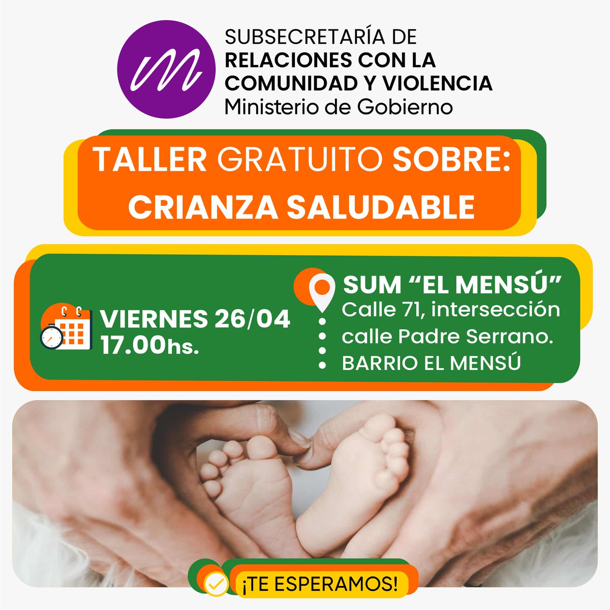 ViolenciasY's tweet photo. Subsec. Lic. Sandra Galeano
🟠  ¡TE ESPERAMOS! Con esta propuesta de taller pensada para vos.
👇🏼 ¡SUMATE! 👇🏼

👉 #INVOLUCRATE
👉 #SembrandoComunidad 
👉 #CrianzaSaludable 
👉 #HagamosQueLoBuenoCrezca https://t.co/mah19vc1Fv