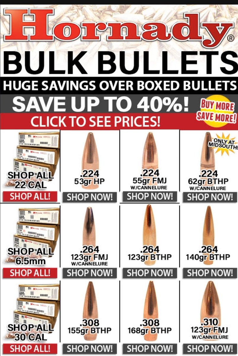 ⭐️🔥➡️ alnk.to/eZGoYKK
Affiliate Link 🔥
Hornady Bulk Bullets on Sale at MidSouth Shooters Supply.  
#Reloading #2a #Bullets
@MidsouthShooter