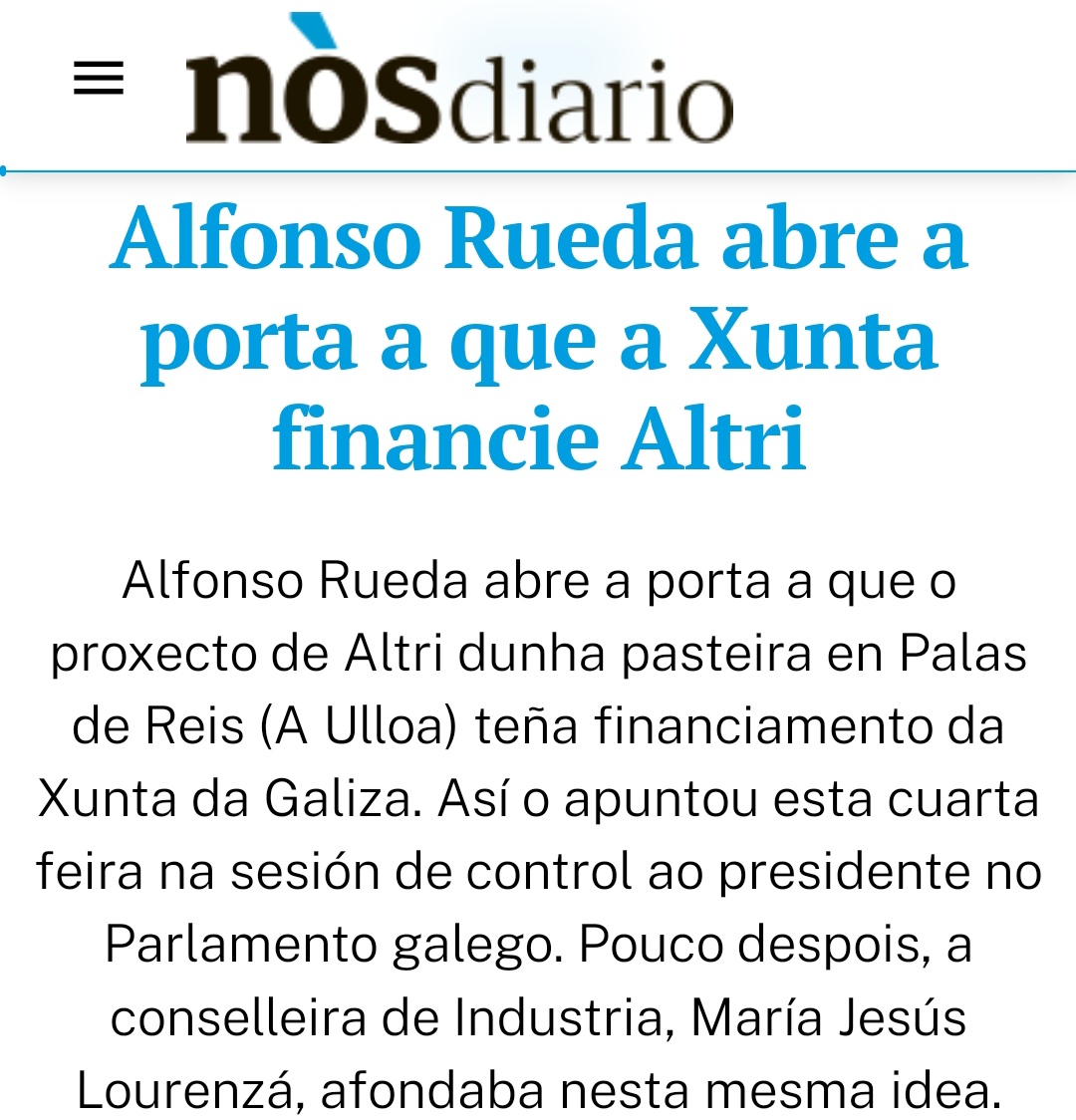 Alfonso Rueda non só permite que a macrocelulosa de Altri vaia arrasar co territorio, tamén pretende financiar o desastre ambiental co diñeiro de todas as galegas. Non teñen vergoña! ALTRI NON ❌