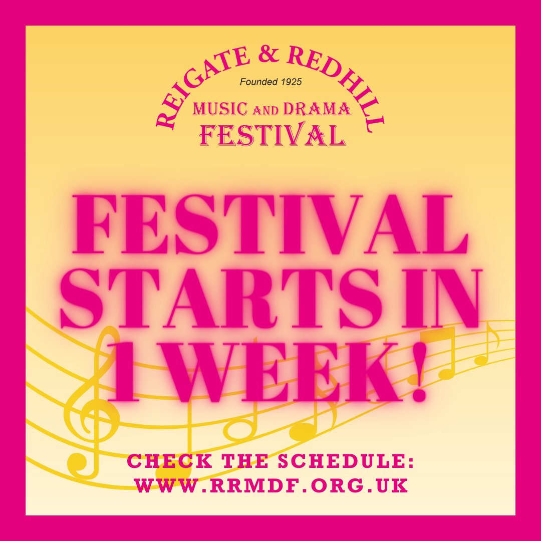 The Reigate & Redhill Music and Drama Festival opens in one week! 🤩🎉

With over 900 entries this year, we’re in for two weeks full of music, drama, and creativity.

Which Classes are you most excited about attending? Let us know!

#redhill #reigate #surrey #whatsonsurrey