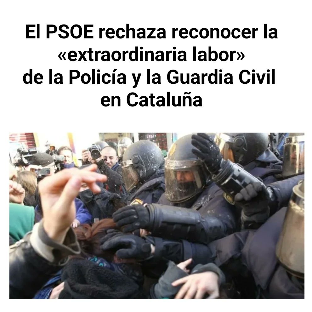 En concreto, el punto 5 de la moción pide «reconocer la extraordinaria labor que desempeñan las FFCCSE y, en especial, en Cataluña, por las dificultades con las que realizan su trabajo».

okdiario.com/espana/psoe-re…