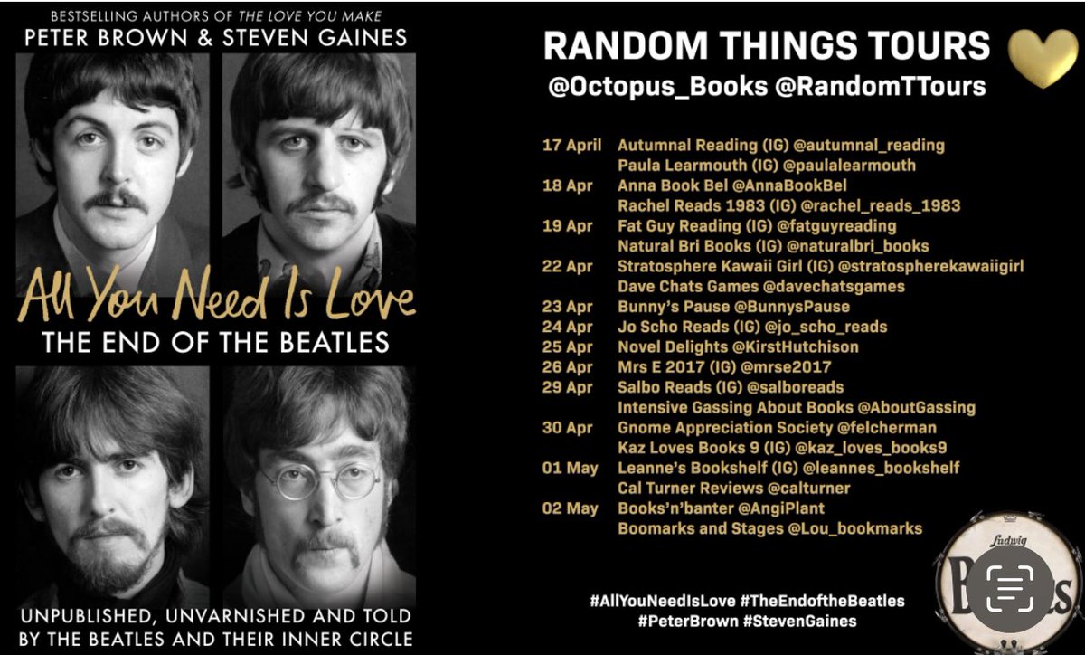 It’s my stop on the @RandomTTours blogtour for #AllYouNeedIsLove #TheEndoftheBeatles by #PeterBrown & #StevenGaines It features previously unheard interviews with the Beatles themselves and the people closest to them. Unique & compelling. Full review: instagram.com/p/C6IzkpKIN1l/…