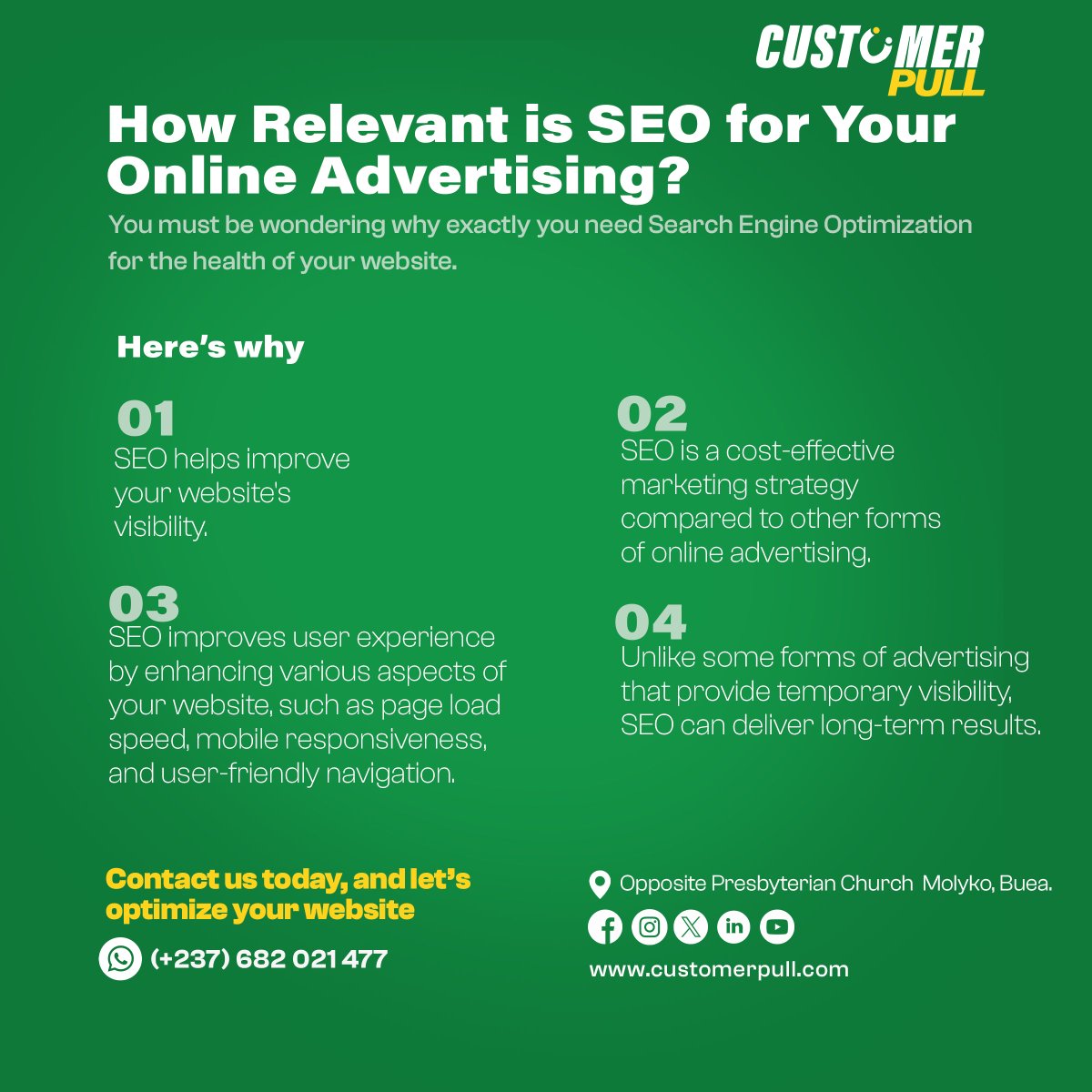 customerpullPRO's tweet photo. How Relevant is SEO for Your Online Advertising?

You must be wondering why exactly you need Search Engine Optimization for the health of your website. 
Here’s why...

#MarketingAgency #CustomerPull #SEO #SearchEngineOptimisation https://t.co/p6r9DRlm3A