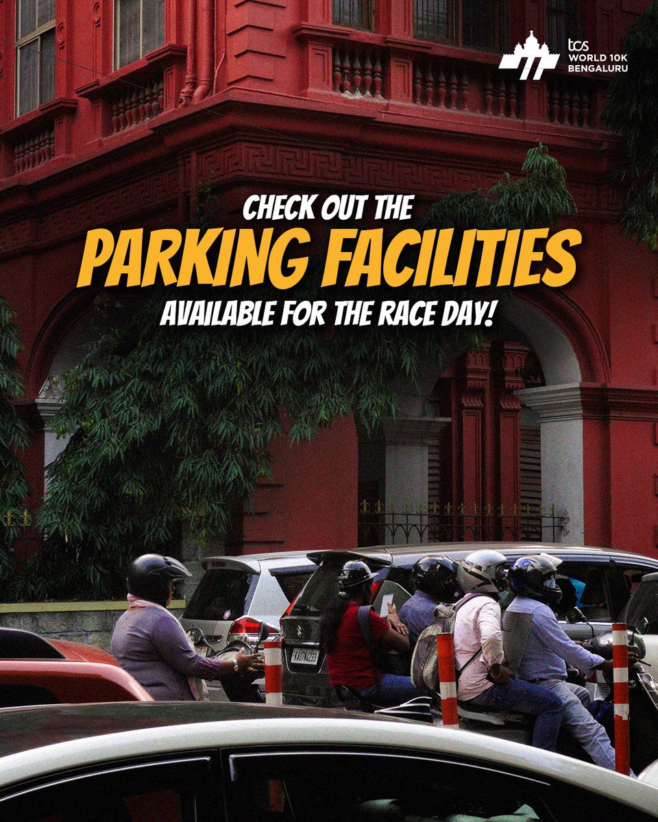 Driving on race day?🚘 🏍️ Find out more about parking on our website👉 tcsworld10k.procam.in/race-categorie… Please note, parking stickers for cars and motorbikes will be issued at the Mirchi Get Active Expo, on a first come first served basis. #TCSW10K #EndendiguBengaluru