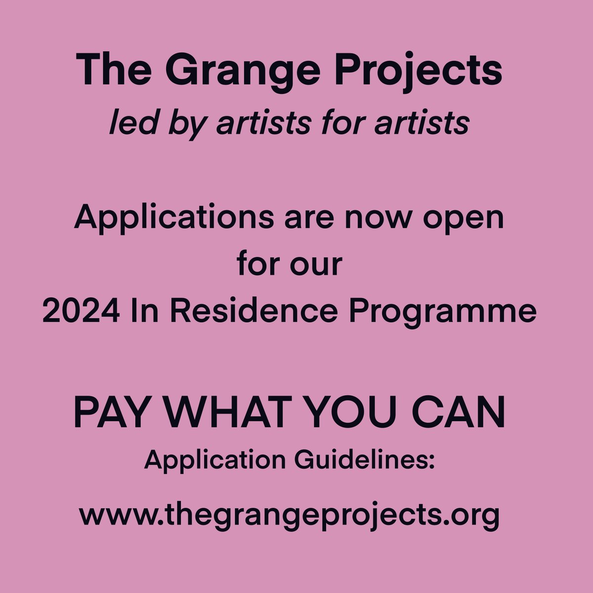 Applications open for this distinctive and innovative Pay What You Can In residence programme LED BY ARTISTS FOR ARTISTS. Offered in the spirit of generosity and reciprocity, core values of everything that happens at The Grange Projects. thegrangeprojects.org/copy-of-applic…
#artistcallout