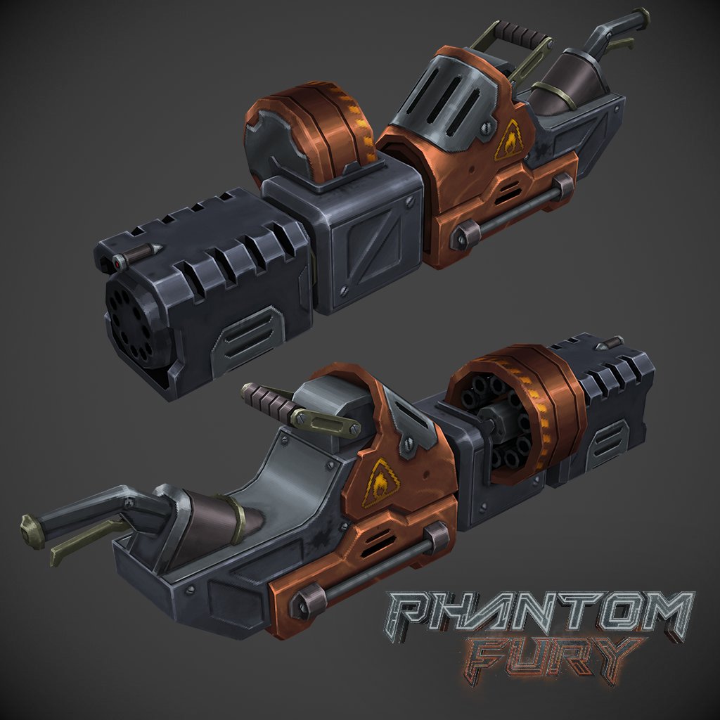 Another weapon I did for Phantom Fury, the Microstinger.
#lowpoly #gamedev #phantomfury #retrogaming #handpainted