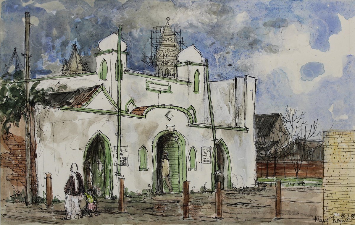 This is a drawing by Cardiff artist Mary Traynor of the Islamic Centre on Maria Street in #Butetown #Cardiff 

It features in our new Research Guide to Sources for the Study of Minority Ethnic History

The Research Guide is available here bit.ly/3VDvkbg