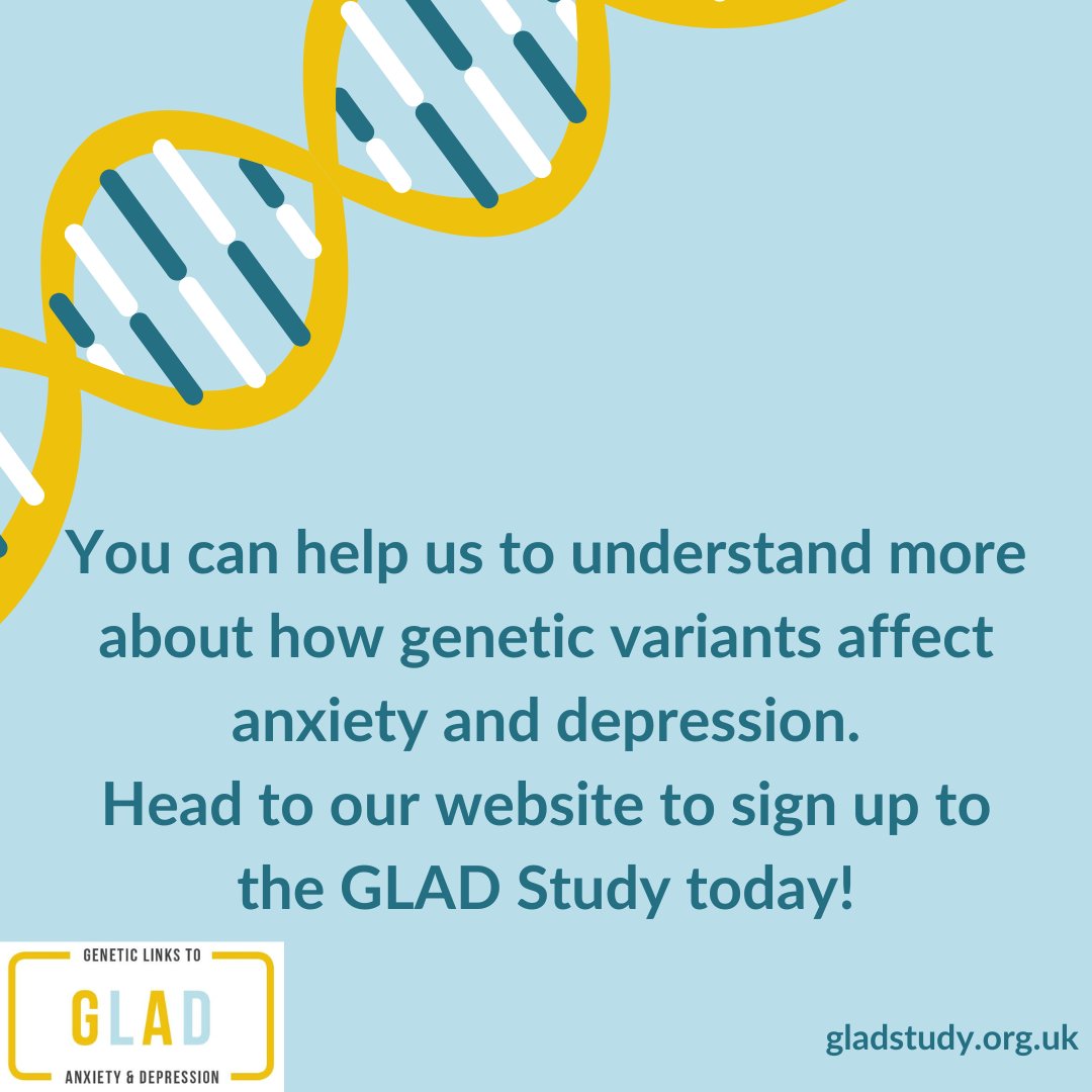 To celebrate #DNADay, we want to share more about DNA and why it's useful for us to study it in relation to #anxiety and #depression! Head to our website to sign up now: gladstudy.org.uk.