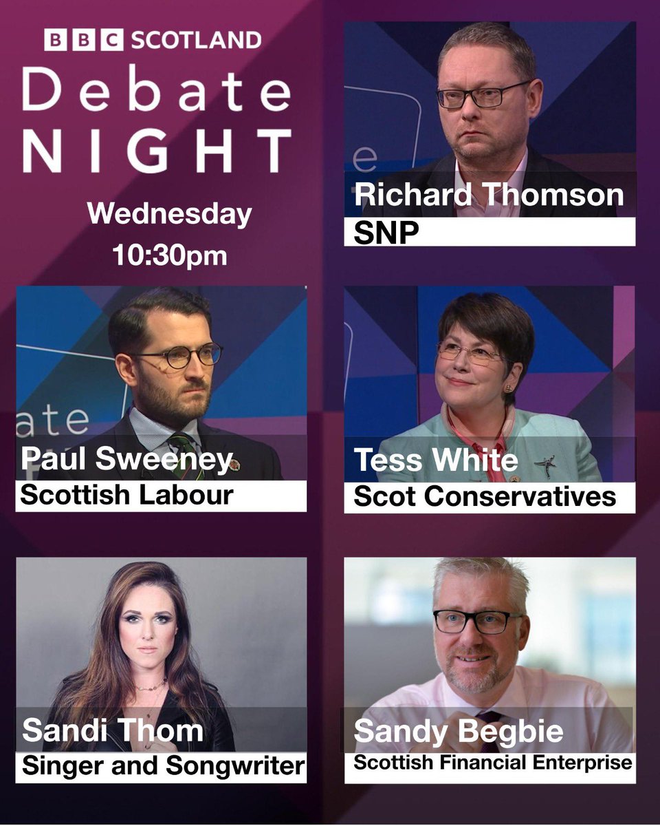 On Debate Night tonight, Stephen will be joined by @RThomsonMP, @PaulJSweeney, @TessWhite4NE, @Sandi_Thom and @SFE_Sandy 

Join us and an audience from Aberdeen on @BBCScotland at 10.30pm

#bbcdn