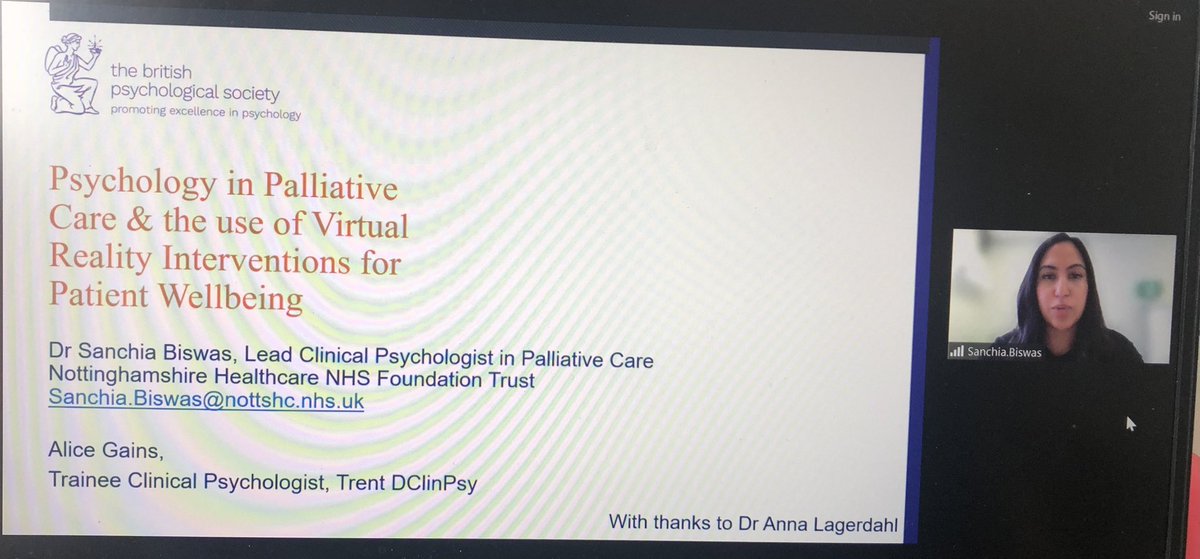 1st talk post lunch…Sanchia Biswas &amp; Alice Gains on Psychology in Palliative Care &amp; Using Virtual Reality Interventions for Patient Wellbeing