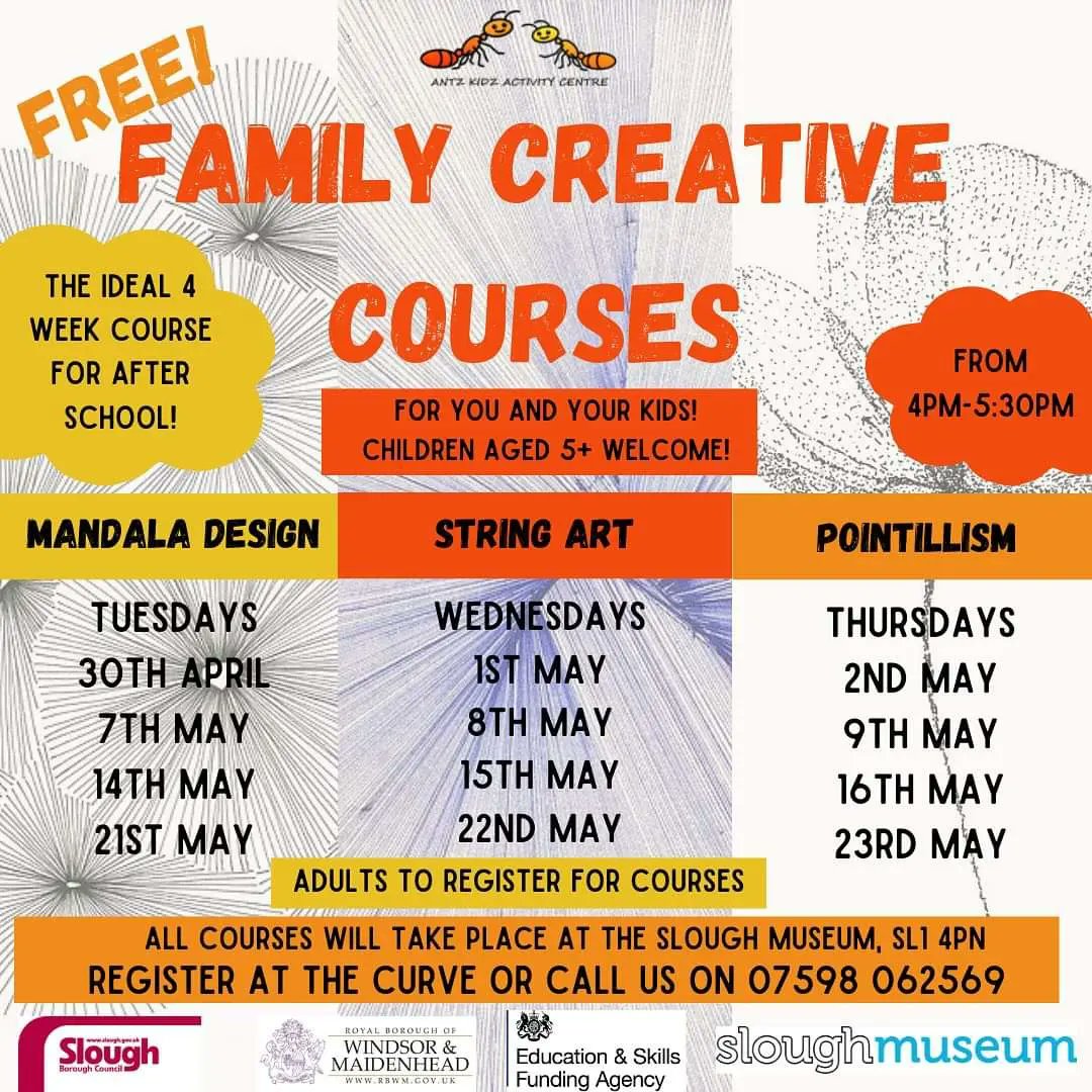 Children and parents creative courses by @AntzKidz at Slough Museum start on 30 Apr - every Tue, Wed and Thu in May at 4pm. Booking via 07598062569.