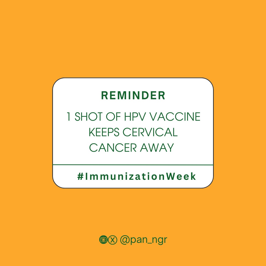 Just 1 shot of #hpvvaccine for girls aged 9-14years. Get your girls vaccinated today!!!

#humanlypossible #EPIat50 #immunizationinnigeria #panforimmunization #hpvvaccineng #zerodosechildren #vaccinepreventabledisease  #vaccinateyourchild #ᴠaccineswork