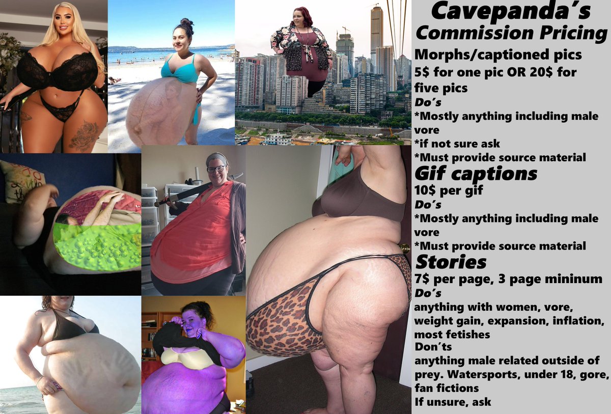 new commission sheet with examples and pricing!
#bbw #ssbbw #vore #pregnant #morphs #voremorphs #weightgain #expansion #inflation #commissions #commissionsopen #dmsopen #storycommission #gifcommissions #bigbelly #