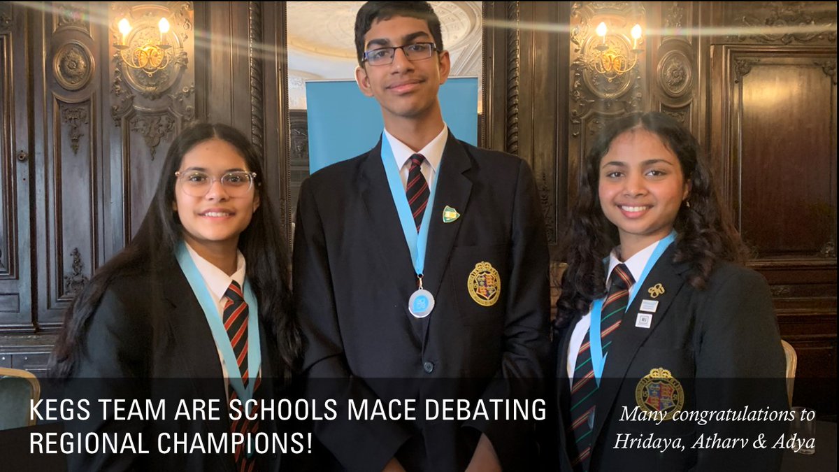 ESU SCHOOLS MACE DEBATING COMPETITION REGIONAL WINNERS Many congratulations to our debating team, Hridaya, Atharv & Adya who are this year's East of England regional champions! The competition is the oldest & largest schools debating contest in England & Wales.