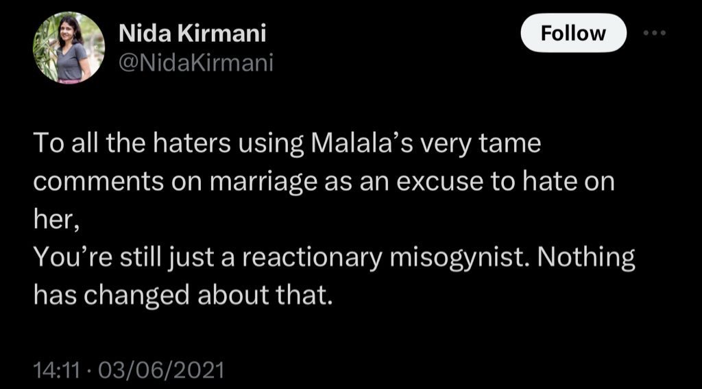 What should we call you now? Reactionary misogynist? Or mere a hypocrite or cynic? @NidaKirmani