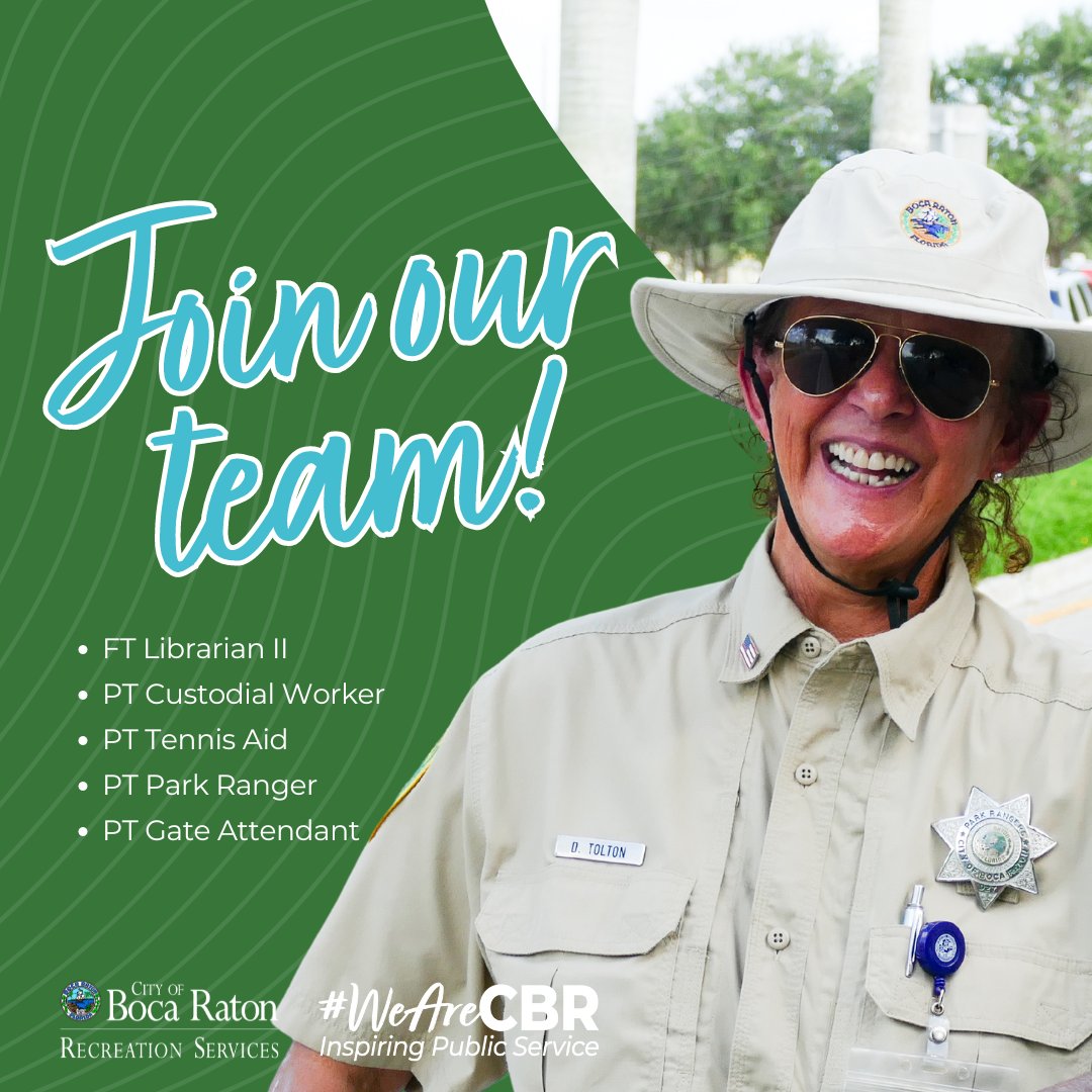 BocaRecreation's tweet photo. JOIN OUR TEAM - Check out our latest openings and apply today!

✅Apply now: https://t.co/gw8fNiFfIV

#BocaRecreation #LoveBocaRaton #jobs #wearecbr #RecJobs https://t.co/rdvXAddIDO