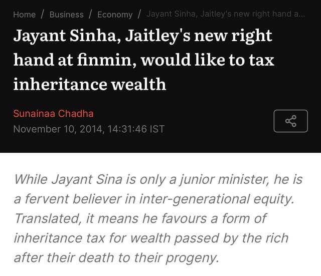 andrewsam's tweet photo. Hello @BJP4India ... Look who actually wanted inheritance tax.. 😂 Without knowing about the history of these folks, few are crooning that Modi is protecting us from this. Special Feature tweet in thread! 1/2 https://t.co/3pFakCEqFm