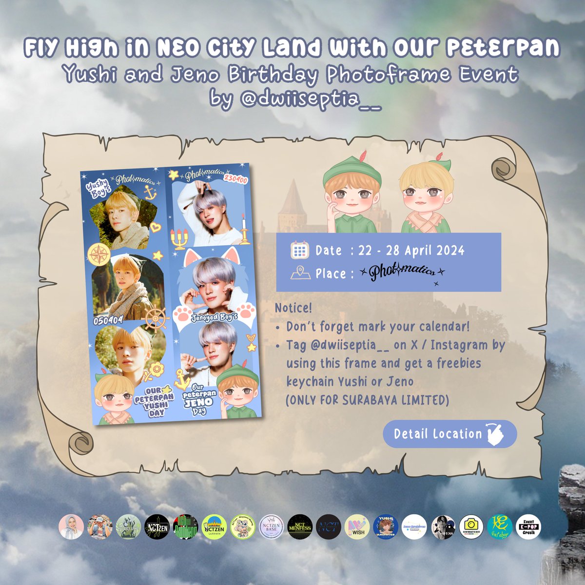 lapornctwish's tweet photo. 🧹Fʅყ Hιɠԋ Iɳ Nҽσ Cιƚყ Lαɳԃ ɯ/ Oυɾ Pҽƚҽɾραɳ 🧚🧚
𝐍𝐂𝐓 𝐘𝐮𝐬𝐡𝐢 &amp; 𝐉𝐞𝐧𝐨 𝐁𝐢𝐫𝐭𝐡𝐝𝐚𝐲 𝐏𝐡𝐨𝐭𝐨𝐟𝐫𝐚𝐦𝐞 𝐄𝐯𝐞𝐧𝐭 𝐛𝐲 @dwiiseptia__

📍 Place : @photomaticsid 
📅 Periode : 22 - 28 April 2024

📌 𝐍𝐨𝐭𝐢𝐜𝐞!!
➷ Don’t forget mark your calendar! https://t.co/hS9FXUoyAA