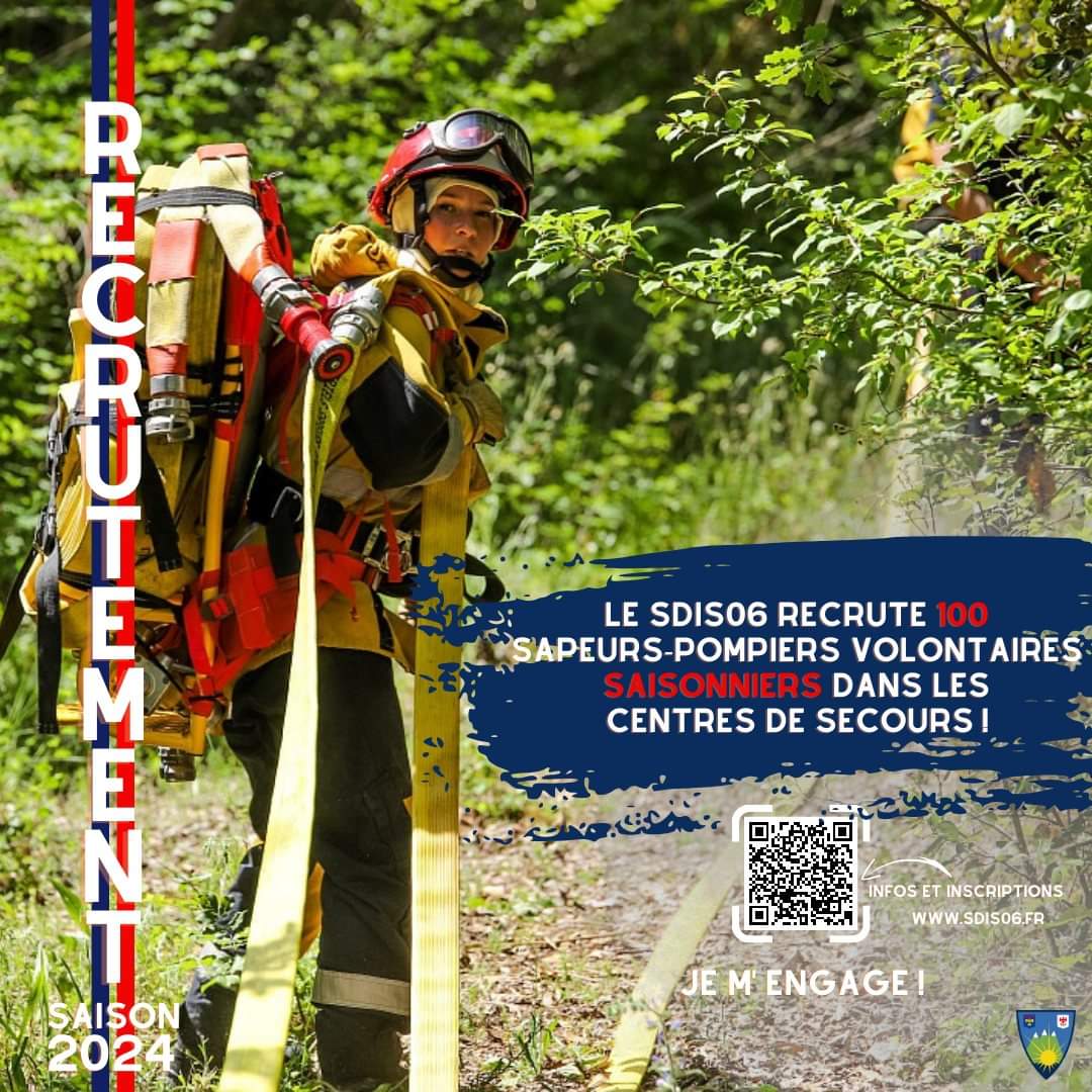 #summer2024 🌞🌊🚒 📌Et si vous passiez l'été avec nous ? Les sapeurs #pompiers des #AlpesMaritimes recrutent 1️⃣0️⃣0️⃣ sapeurs #pompiers volontaires pour la saison estivale. Pour candidater ⬇👉⬇ sdis06.fr/jcms/psdis_230… ______ #NousSommesPompiers06