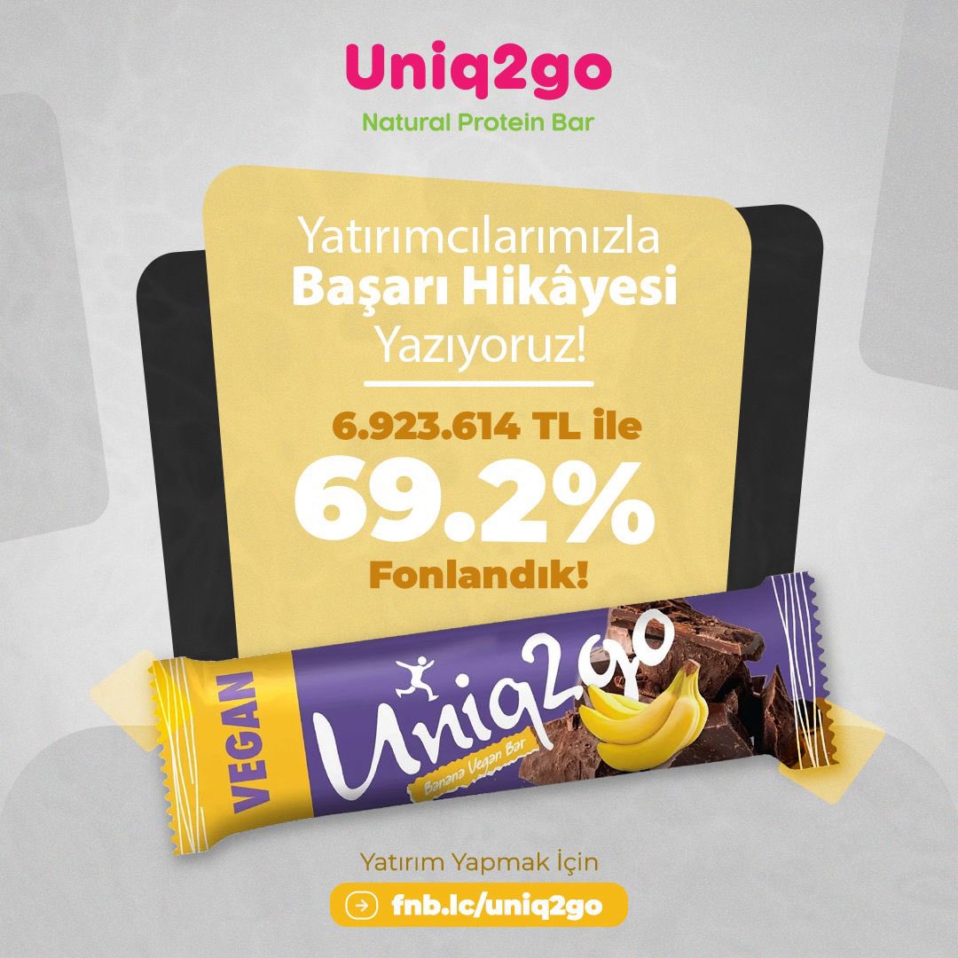Emin adımlarla hedefe ilerliyoruz!Yatırım turumuzda, yatırımcılarımızdan aldığımız 6.923.614 TL ile %69.2 fonlama oranına ulaştık. Tüm yatırımcılarımıza teşekkür ediyoruz. 
Yatırımcımız olmak için: fnb.lc/uniq2go
<a href="/fonbulucu/">fonbulucu</a>