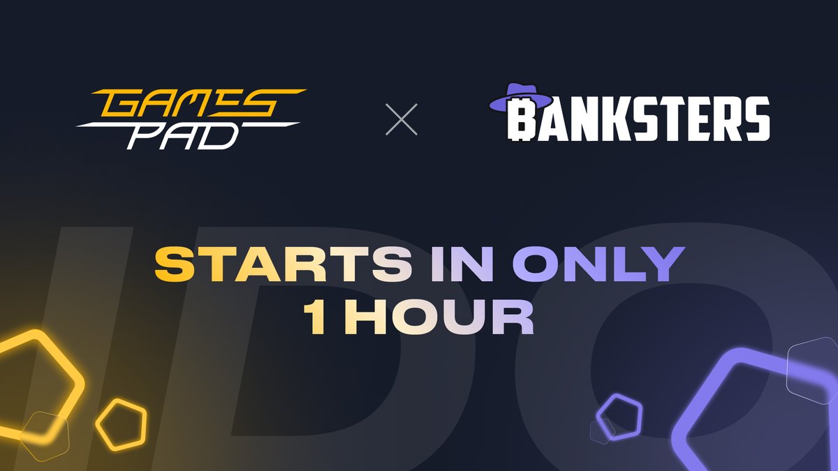 Get ready #GamesPad Community! @BankstersNFT IDO goes live in 1️⃣ hour! ❕ Heads Up! Whitelist winners and 🎟 Crypto Ninjas can invest NOW before the deal opens for all tier holders. ➡️ Join the deal here at 1:15 PM UTC: shorturl.at/tGQY9 📚 Learn more about Banksters