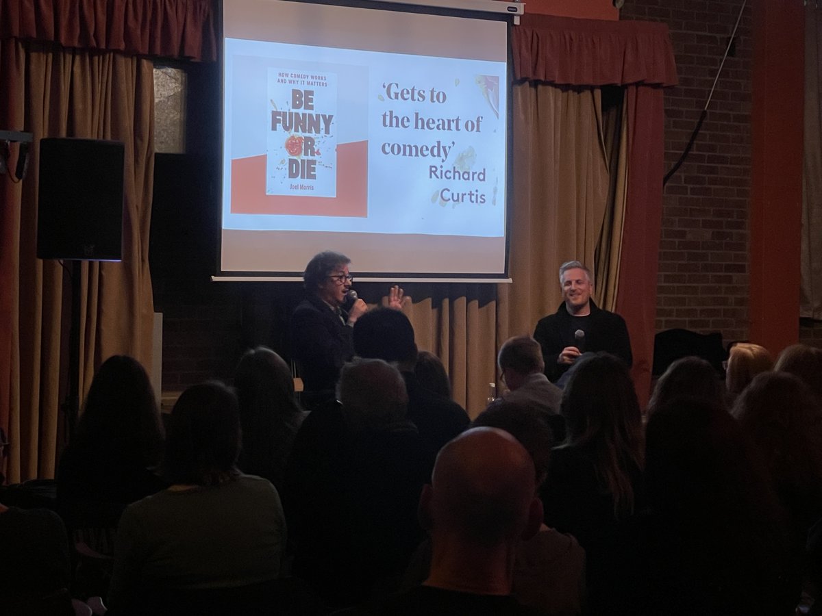 Fantastic sold-out @e17RnR_books event @stowtradeshall last night to launch @gralefrit's #BeFunnyorDie @unbounders. Such an entertaining and engrossing talk with Joel and @benwillbond (#Ghosts) making a great comic duo. Big 🙏🏼🙏🏼@markwhart and @WaterstonesE17 for making it happen.