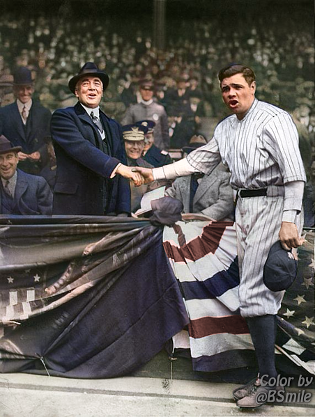 101 Years Ago Today: Babe Ruth shakes hands with President Warren G. Harding before a Washington Senators vs. New York #Yankees game at Yankee Stadium. The Babe didn't disappoint, hitting his 2nd HR of the season! (April 24, 1923) #MLB #POTUS #Baseball #History