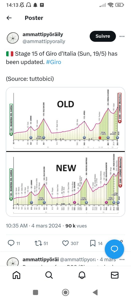 @AnalystPhoenix C'est vrai que sur Paris-Roubaix c'était un choix délirant pour dire qu'on était à 3 jours de la course. Du côté du Giro je pensais aussi à ce changement quand même assez majeur je trouve