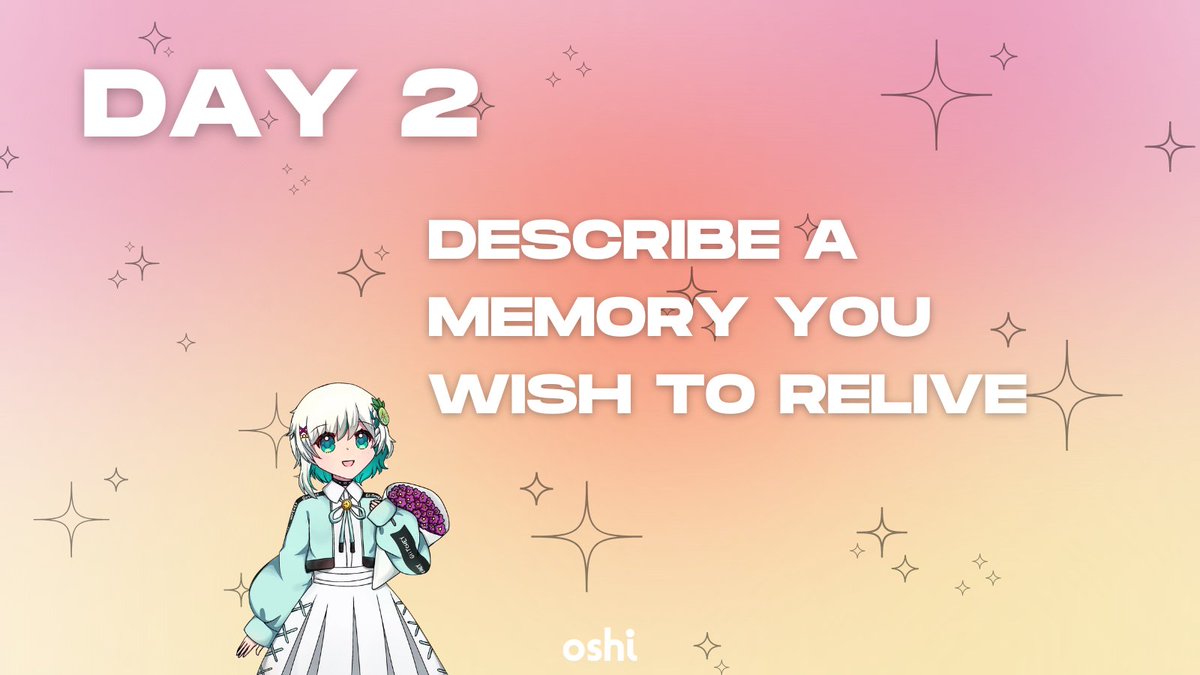 oshi4ever_'s tweet photo. IT'S DAY 2/32 OF OUR AUDIO CHALLENGE WITH
@GlitcheyTuts๐ฅ
TODAYS PROMPT: describe a memory you wish to re-live๐ถโ๐ซ๏ธโ๏ธ๐ค
post your answers to https://t.co/JDlJNQt7Co๐ฒ
#AudioChallenge #VTuberUprising https://t.co/I3Mufh8QGD