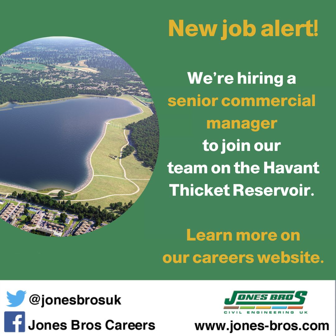 How would you like to work on the development of the UK’s first large scale reservoir in more than 40 years? 🤯 We’re hiring a senior commercial manager (#CivilEngineering) to join our team on the Havant Thicket Reservoir project. ⭐️ ⬇️ jonesbros-careers.com/jobs-post/0e94…