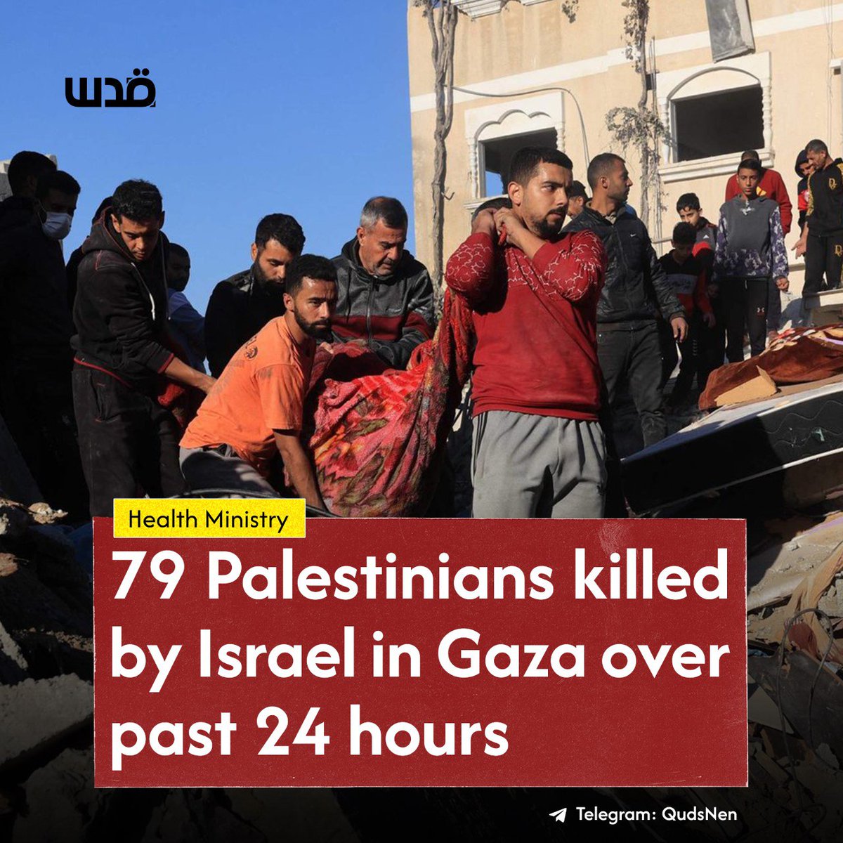 According to the Ministry of Health, Israel killed 79 Palestinians and wounded 86 others in 6 massacres committed in Gaza in the past 24 hours.