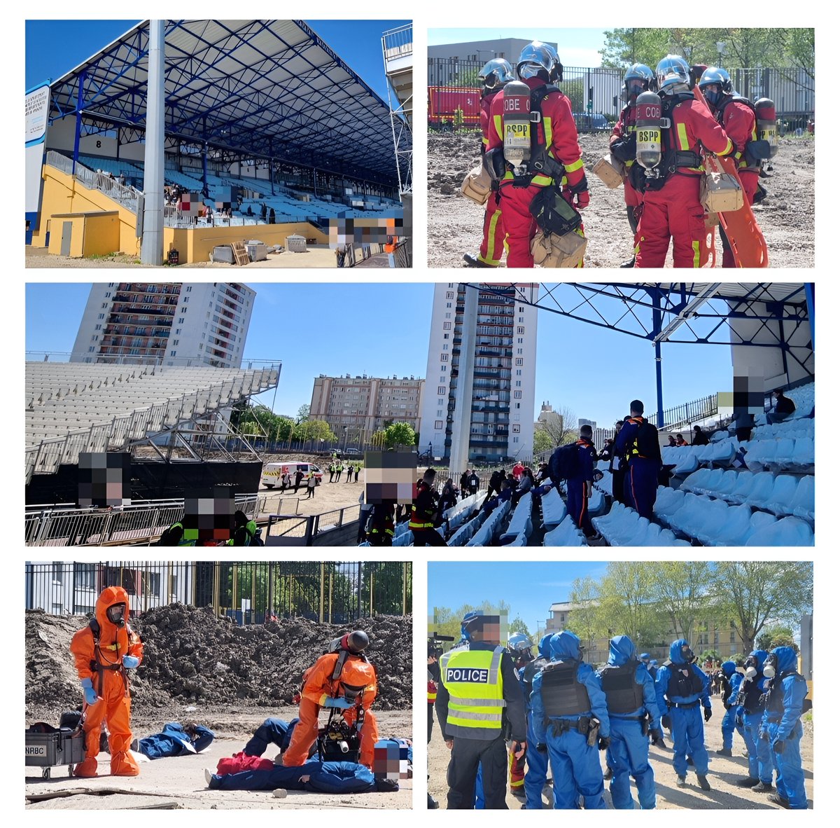 #Retourenimages En prévision des #JOP2024, la préfecture a organisé un #exercice de gestion de crise hier au stade Yves-du-Manoir à @VilleColombes; site qui accueillera des compétitions de hockey sur gazon. 🦺L'occasion de tester les procédures et la coordination de tous les