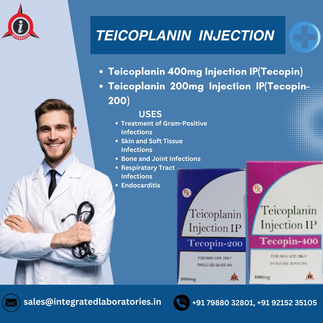 Teicoplanin  Injection (Tecopin)=integratedlaboratories.in/product-catego…
🎉RAISE YOUR ORDER NOW
 We are WHO GMP-certified #manufacturers.
 Contact us for Business Opportunities.
 #followformore #pharmaceuticalcompany #pharmacompany #thirdpartymanufacturiing #pharmafranchise