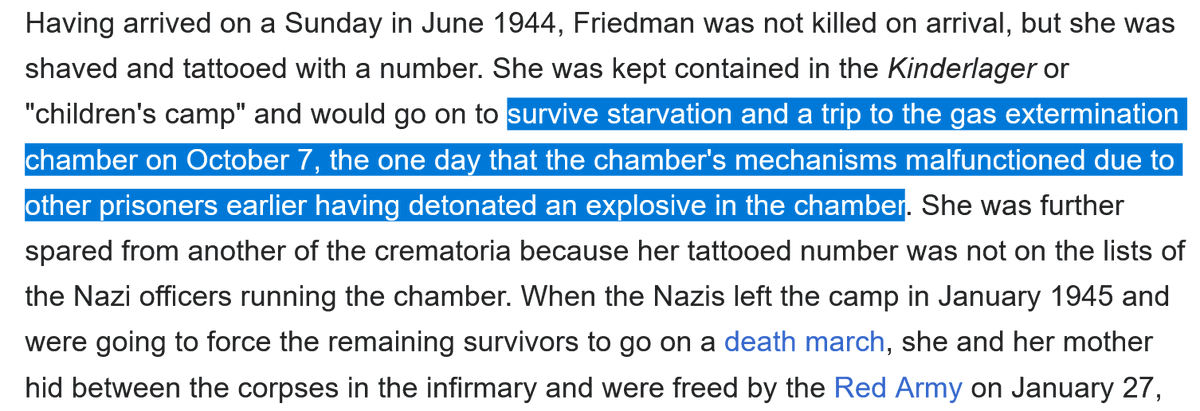 MirjamTelAviv's tweet photo. @FoxNews @tovatoks NEVER FORGET OCTOVER 7 (of 1944)

Another miracle! What a coincidence that the g*s chamber malfunctioned…. Incredible survivor story😇 https://t.co/vUHo7u0nXk