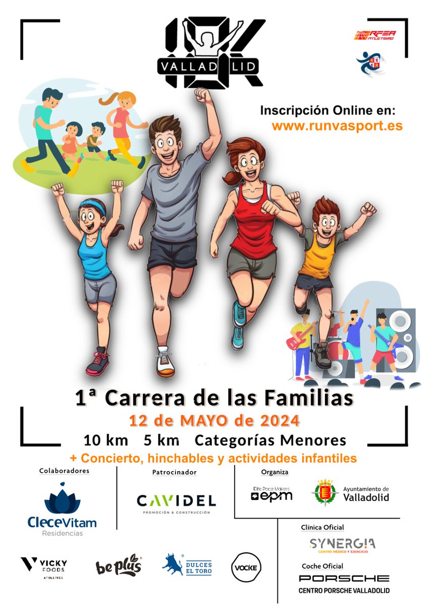 📣 El día 12 de mayo se celebra la 1ª Carrera de las Familias, organizada por la Concejalía de Personas Mayores, Familia y Servicios Sociales. ✔️ El 10K➕ rápido de Valladolid, homologado por la @atletismoRFEA ✔️ 5K ✔️Categorías menores (distancias adaptadas) Abrimos🧵👇👇